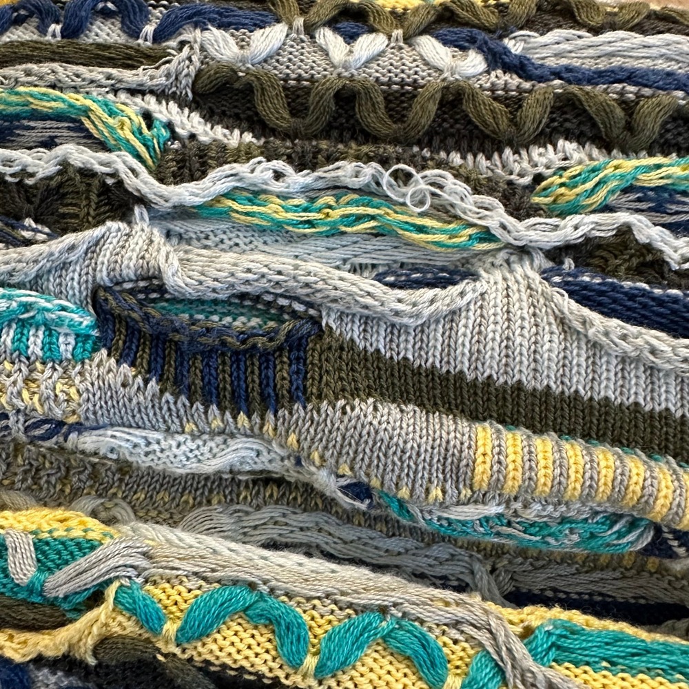 Coogi Austrailia 3D Knit Sweater Dress Top Blue Yellow Textured Sleeveless - Picture 12 of 14